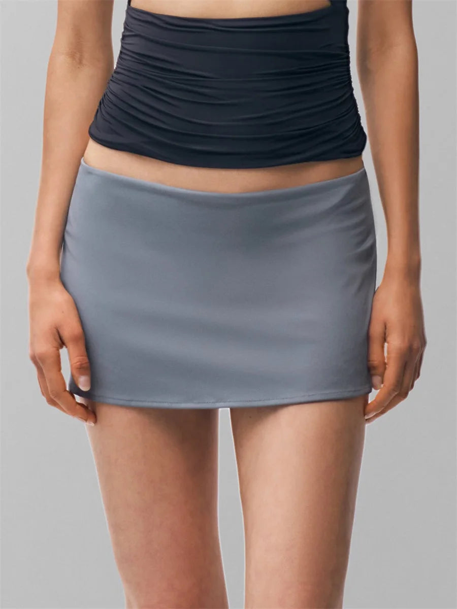 Y2K Low Waist Slim Mini Micro Skirts A-line Solid Color Casual Elastic Skirt  Women Fashionable Bodycon Skirts Streetwear