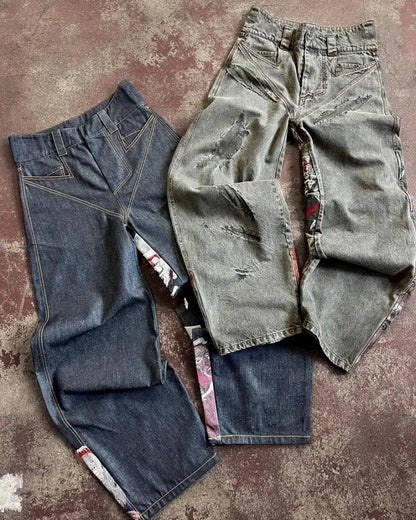 Streetwear Y2K Jeans Mens Womens Casual Hip Hop Punk Baggy Jeans Retro Oversized Graphic Embroidery High Waisted Wide Leg Jeans