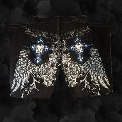 2025 New Jeans embroidered hip-hop wide-leg floor-moving Y2K mid-waist gothic individual men's pants American retro fashion★★★★