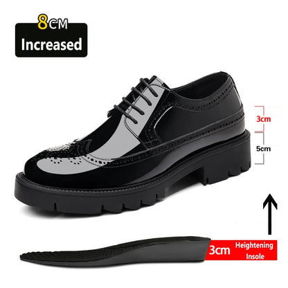 New Men Dress Shoes Elevator Shoes Genuine Leather Increase Business Lift Shoes Bright Upper For Man 8cm 10cm Heightening Shoes
