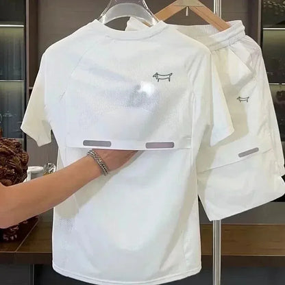 Summer cool feeling casual men's golf suit sports shirt and pants 2-piece quick drying breathable popular quality golf clothing