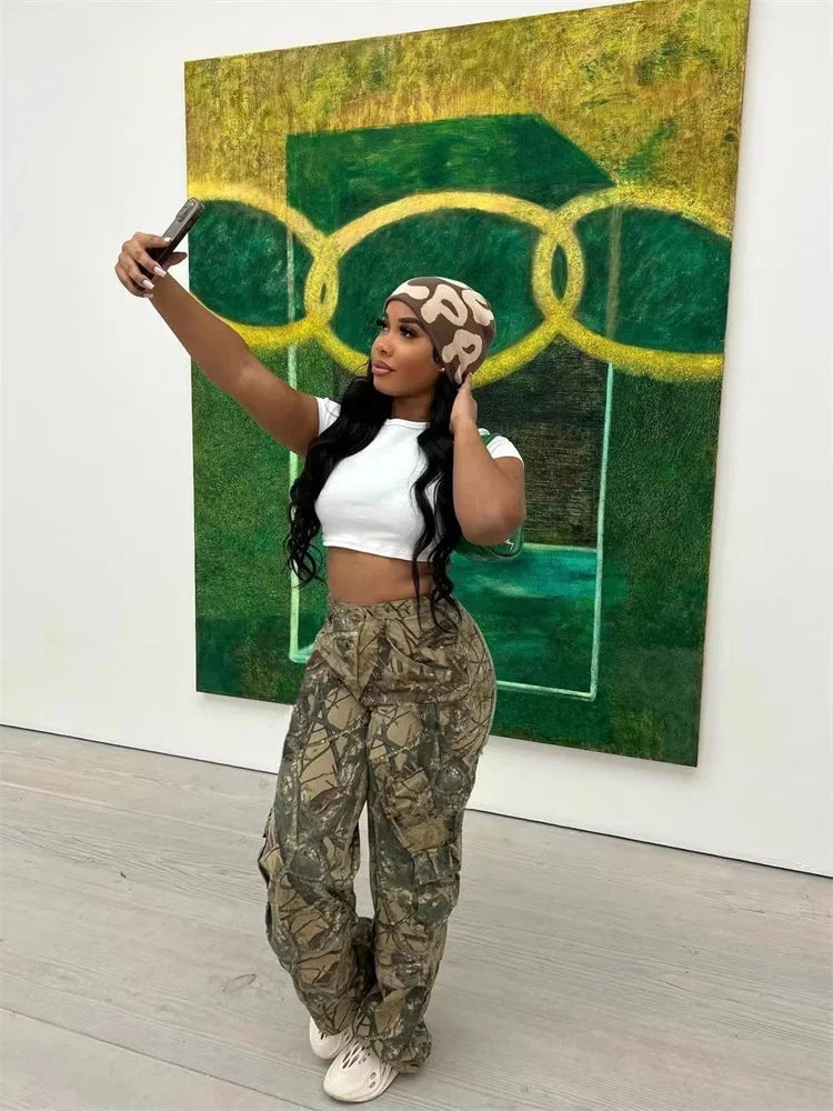 Summer Outfits y2k Clothes Streetwear Print Pants For Women Gray Casual Trousers Baggy High Waist Wide Leg Pants Trousers