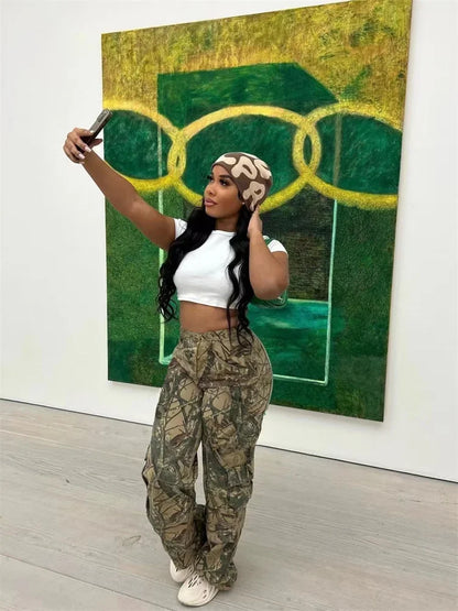 Summer Outfits y2k Clothes Streetwear Print Pants For Women Gray Casual Trousers Baggy High Waist Wide Leg Pants Trousers