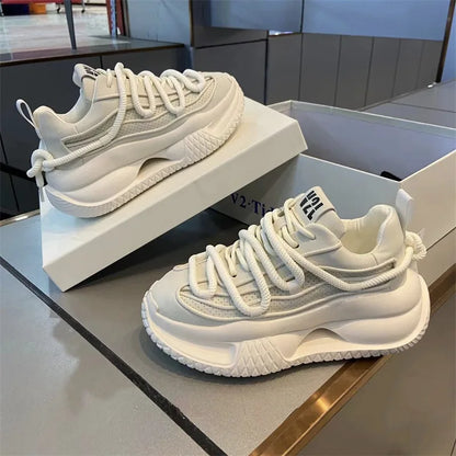 Men's Casual Shoes Solid Color Sneakers Trend Lace Up Running Shoes Outdoor Running Shoe Height Increased Platform Shoes for Men