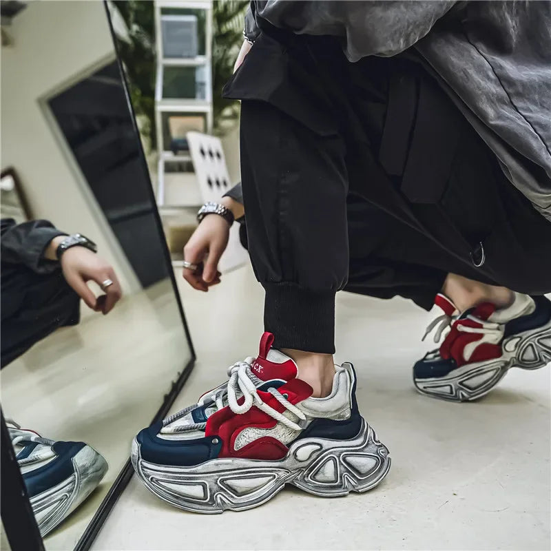Chunky Sneaker Men Designer Sport Shoes Fashion Casual Microfiber Leather Fabric Breathable Height Increased Flat Platform Shoes