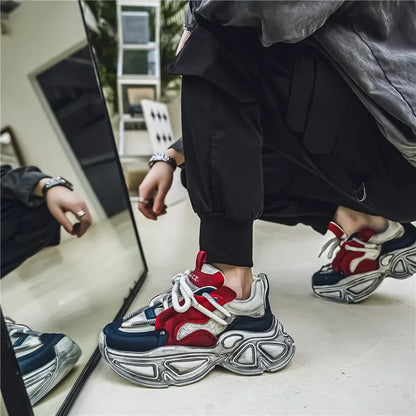 Chunky Sneaker Men Designer Sport Shoes Fashion Casual Microfiber Leather Fabric Breathable Height Increased Flat Platform Shoes