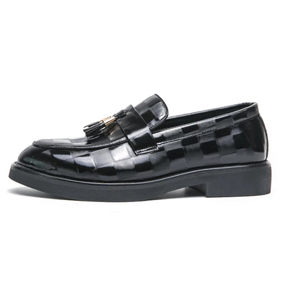 Fashion Business Chequer Loafers Men's Slip-On Brown Office Moccasins Male Dress Shoes Career Black Leather Shoes Plus Size38-47