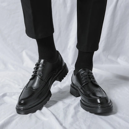 Men's leather shoes, Italian brand, versatile for business, formal wear, casual, high-quality brown, classic block shoes.