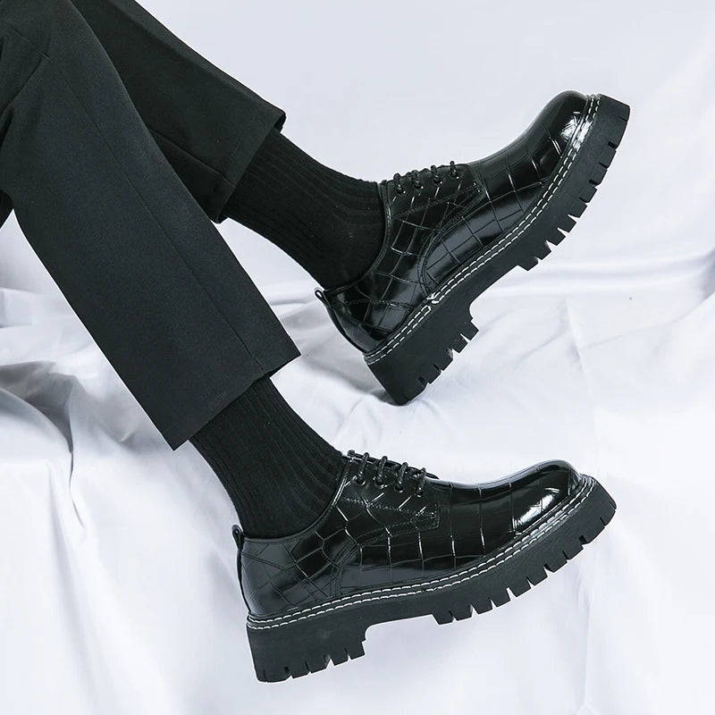 Derby Thick soled Men's Shoes Trendy British style Leisure Outdoor Fashion Party Plus Size Daily office youth leather shoes
