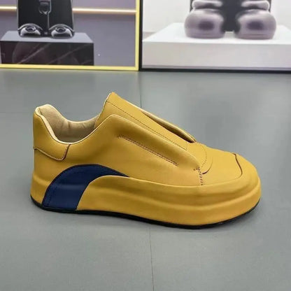 Sneakers Casual Men Cover Bottom Board Shoes Fashion Easy Matching Leather Fabric Breathable Increased Internal Platform Shoes