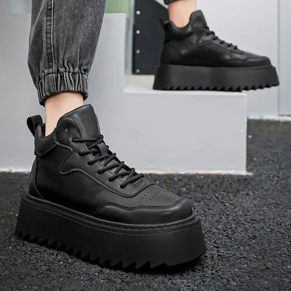2025 New Mens Shoes High Top Male Sneakers Leather Platform Shoes Comfortable Outdoor Men Running Shoes Breathable Tenis Hombres