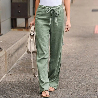 Women Casual Long Pants Print Lace Up Elastic Waist Pant Straight Spliced Pockets Lady Streetwear Elegant Lady Summer 2025