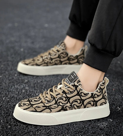 Men's Graffiti Prints Canvas Sneakers 2024 Spring Autumn Breathable Fashion Vulcanize Shoes Outdoor Lace Up Men Casual Shoes