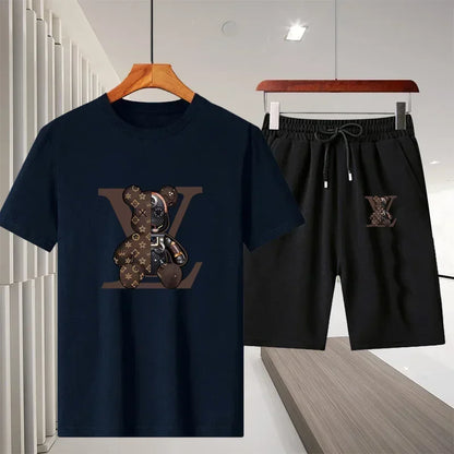 New 2025 summer leisure men's sports suit Outdoor hiking jogging men's short sleeve breathable T-shirt + shorts two-piece set