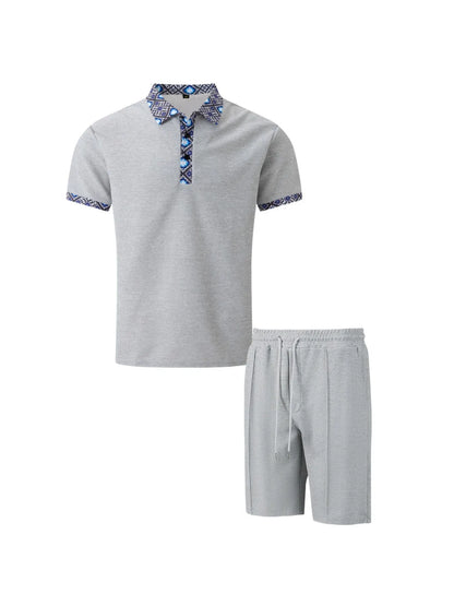 2025 Men Europe and the United States new summer Waffle solid color zip-up lapel short-sleeve suit shorts two sets