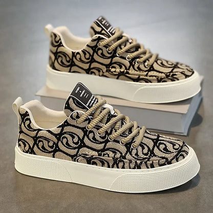 Men's Graffiti Prints Canvas Sneakers 2024 Spring Autumn Breathable Fashion Vulcanize Shoes Outdoor Lace Up Men Casual Shoes