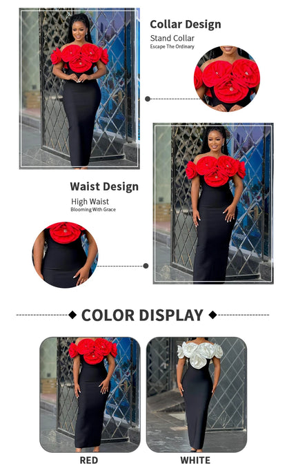 PB 2024 Elegant  3D Flowers Diamond Bra Bandage Maxi Dress Off Shoulder One Line Neck Sleeveless Women Celebrity Club Dress