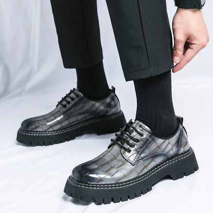 Derby Thick soled Men's Shoes Trendy British style Leisure Outdoor Fashion Party Plus Size Daily office youth leather shoes