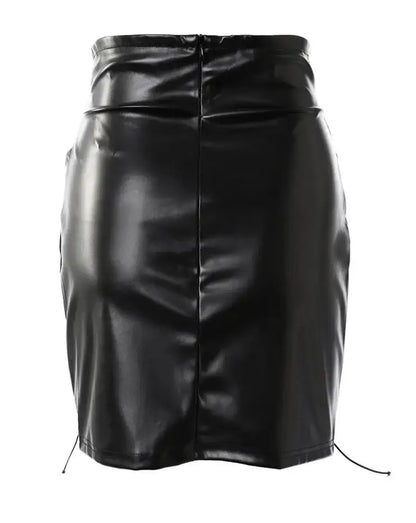 Lace-Up PU Leather Skirt for Woman 2023 New Fashion High Waist Sexy Eyelet Skinny Solid Color Bodycon Mini Skirts Night Out