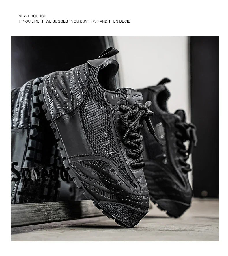 New 2025 Spring Large-mesh, High-quality Lace-up Mesh, High-quality Breathable and Fashionable Thick-soled Casual Shoes