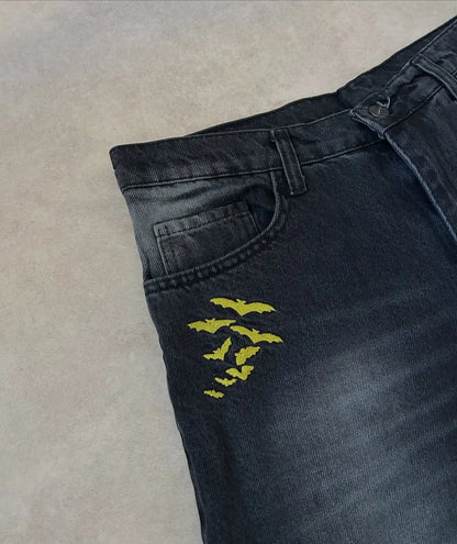 Harajuku Embroidered Baggy Jeans Men Women Hip Hop Vintage Black Wash Baggy Jeans Low Rise Wide Leg Pants American Y2K Clothes