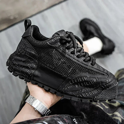 New 2025 Spring Large-mesh, High-quality Lace-up Mesh, High-quality Breathable and Fashionable Thick-soled Casual Shoes