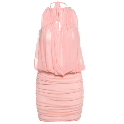 Weird Puss Sexy Mesh Dress Women Elegant Backless Ruched Draping Summer Strapless Summer Beach Vacation Midnight Party Bodycon
