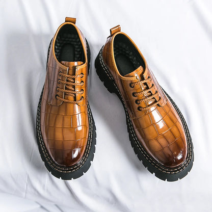 Fashion Thick Bottom Man Oxford Footwear Lace-Up Outdoor Male Shoes Fashion Casual Shoes Artificial Leather Mens Business Shoes