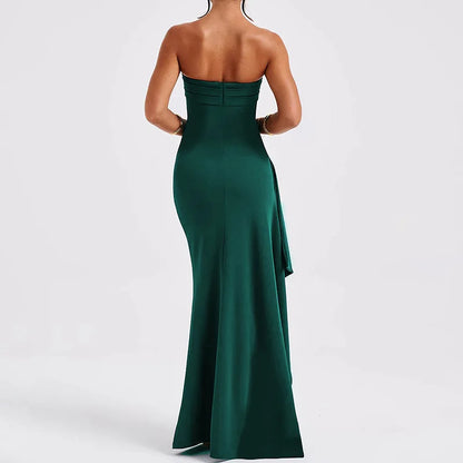 2025 Strapless Backless High Split Maxi Dress for Women Black Off-shoulder Sleeveless Bodycon Club Party Long Dress New Clothes