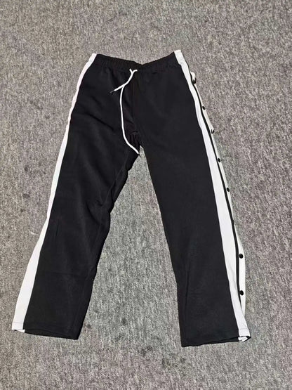 Men's outdoor sports and fitness casual pants, with multiple buttons on the side, fashionable and versatile loose straight-leg p
