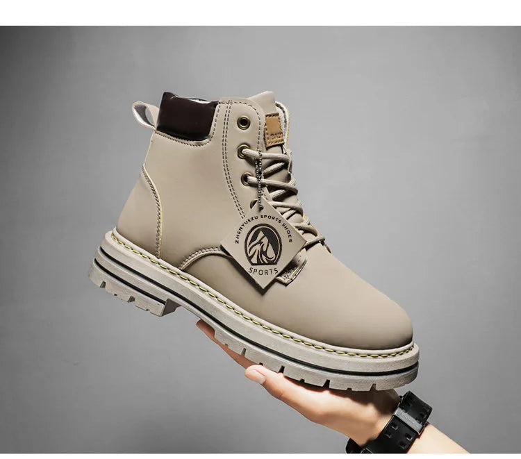 High Top Boots Men's Leather Shoes Fashion Motorcycle Men's Ankle Boots Winter Boot Lace Up Botas Hombre Cowboy Boots