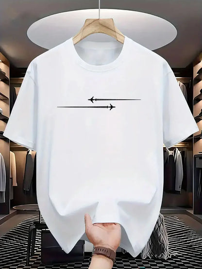 Summer Men's Casual Large Creative Aircraft Pattern Printing Comfortable Sports Round Neck Short Sleeve T-shirt