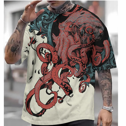 Japanese Style T-Shirt For Men Ukiyo-e Graphic T Shirts 3D Print Tees Short Sleeve T Shirts Oversized Men's Clothing Tops Summer