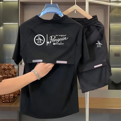 Summer cool feeling casual men's golf suit sports shirt and pants 2-piece quick drying breathable popular quality golf clothing