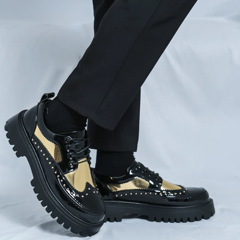 Men Casual Office Business Formal Oxford Thick Bottom Dress Shoes Men Gentleman Outdoor Patent Leather Wedding Shoes Fashion