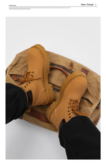 Men's High Top Boots Four Season Outdoor Work Shoes Anti Slip And Comfortable Yellow Boots Fashion British Casual Leather Boots