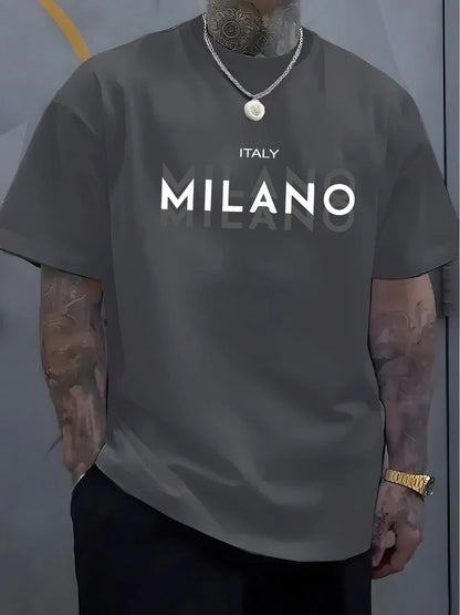 Summer men's comfortable round neck short-sleeved casual T-shirt Italian Milan print pattern