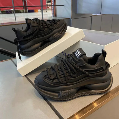 Men's Casual Shoes Solid Color Sneakers Trend Lace Up Running Shoes Outdoor Running Shoe Height Increased Platform Shoes for Men