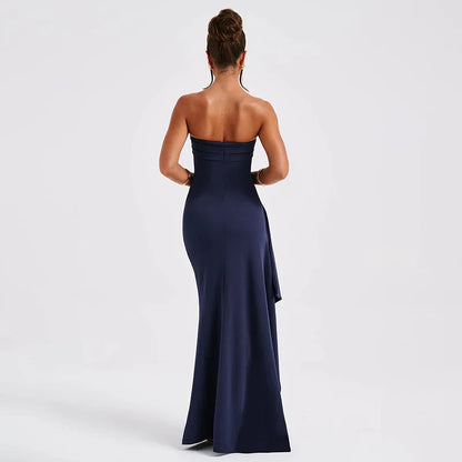 2025 Strapless Backless High Split Maxi Dress for Women Black Off-shoulder Sleeveless Bodycon Club Party Long Dress New Clothes