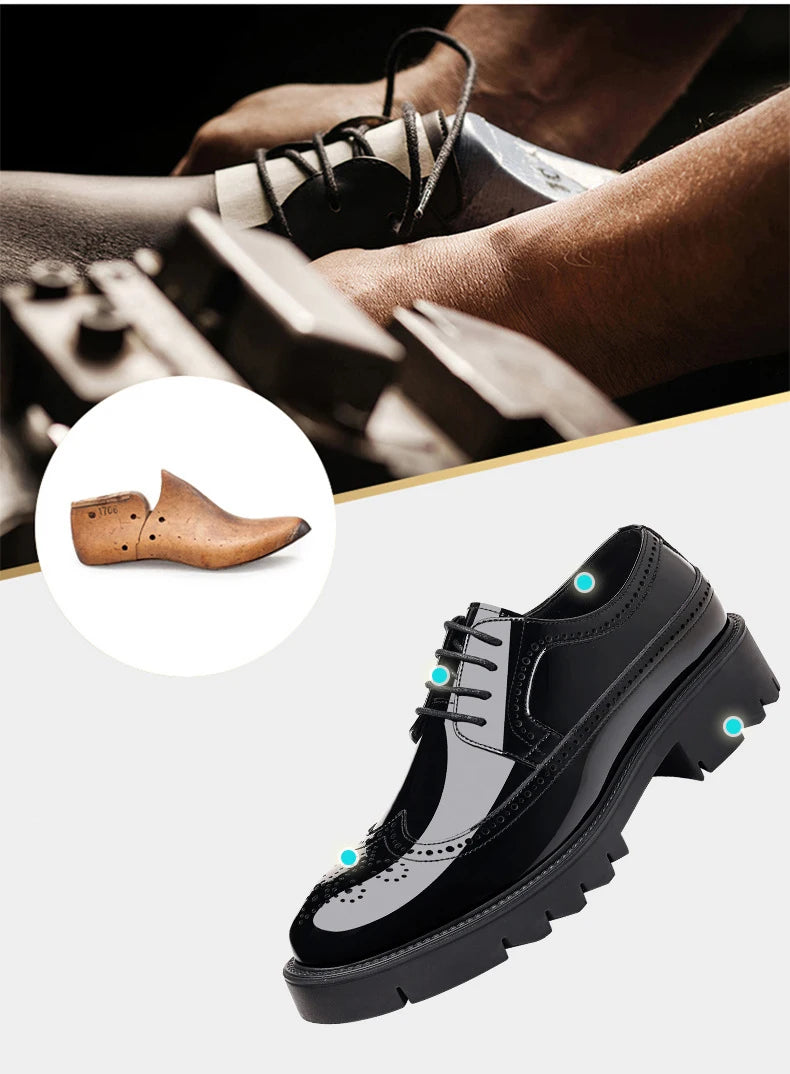 New Men Dress Shoes Elevator Shoes Genuine Leather Increase Business Lift Shoes Bright Upper For Man 8cm 10cm Heightening Shoes