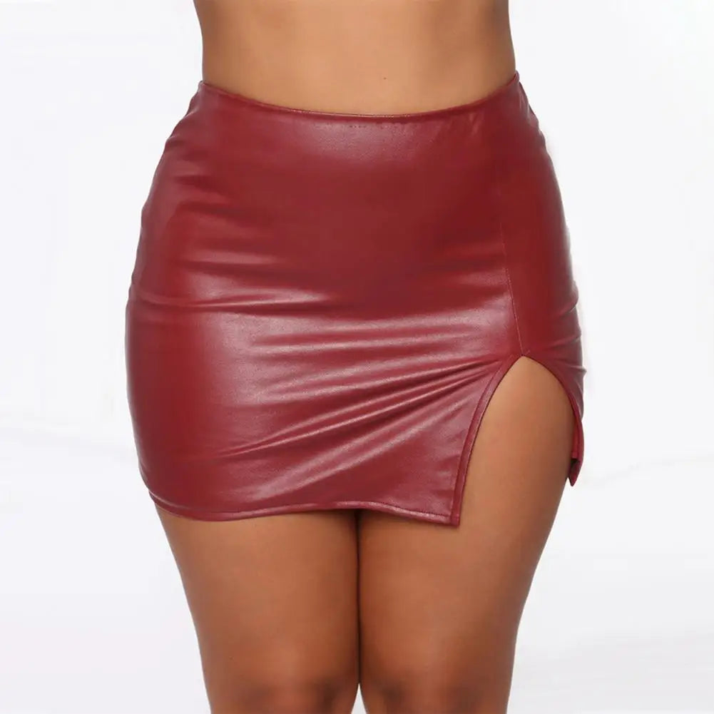 Leather Slim Mini Skirt Sexy Fashion PU Hot Short High Waist Skirt Korean Nightclub Faux Leather High Waist Split Skinny Skirt