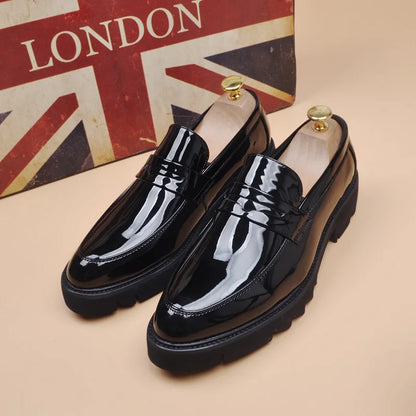 men's fashion wedding party dress patent leather shoes slip-on lazy shoe black trend platform loafers gentleman sneakers zapatos