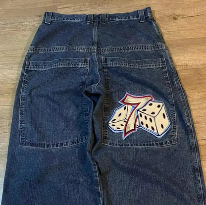 Harajuku Embroidered Baggy Jeans Men Women Hip Hop Vintage Black Wash Baggy Jeans Low Rise Wide Leg Pants American Y2K Clothes