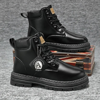 High Top Boots Men's Leather Shoes Fashion Outdoor Ankle Boots for Men Lace-Up Comfortable Male Boots Non Slip Flat Boot Botas