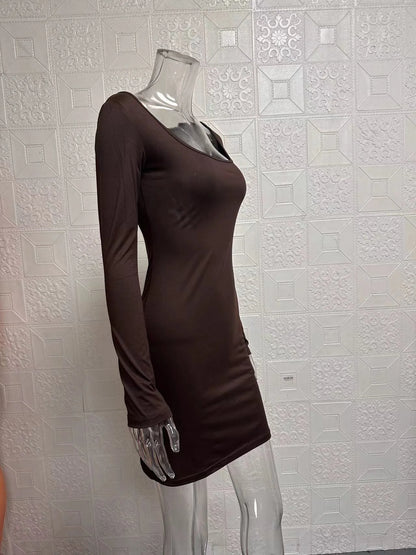 Fashionable minimalist round neck slimming wrap around hip dress