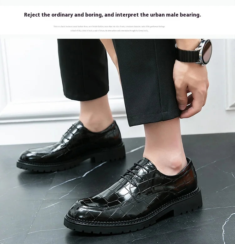 Business shoes British casual shoes Increase leather shoes Korean version breathable lace-up hair stylist men's shoes