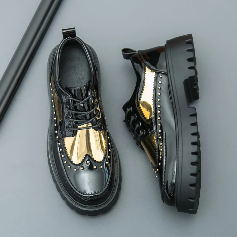 Men Casual Office Business Formal Oxford Thick Bottom Dress Shoes Men Gentleman Outdoor Patent Leather Wedding Shoes Fashion