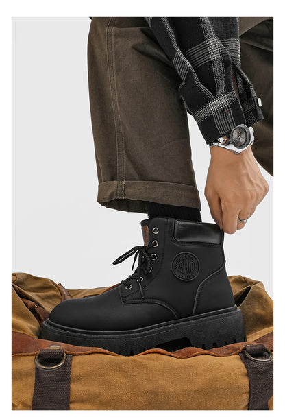 Men's High Top Boots Four Season Outdoor Work Shoes Anti Slip And Comfortable Yellow Boots Fashion British Casual Leather Boots