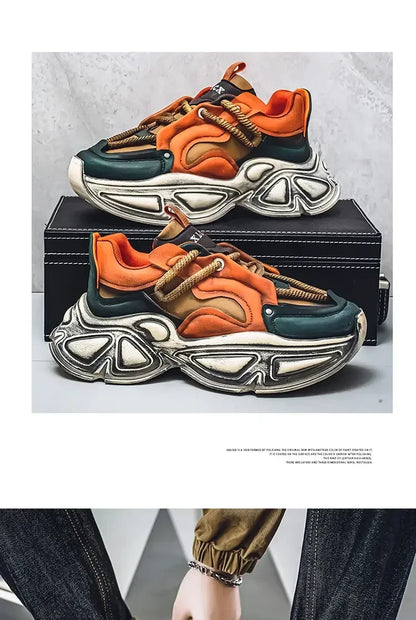 Chunky Sneaker Men Designer Sport Shoes Fashion Casual Microfiber Leather Fabric Breathable Height Increased Flat Platform Shoes
