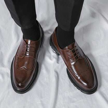 Men's leather shoes, Italian brand, versatile for business, formal wear, casual, high-quality brown, classic block shoes.